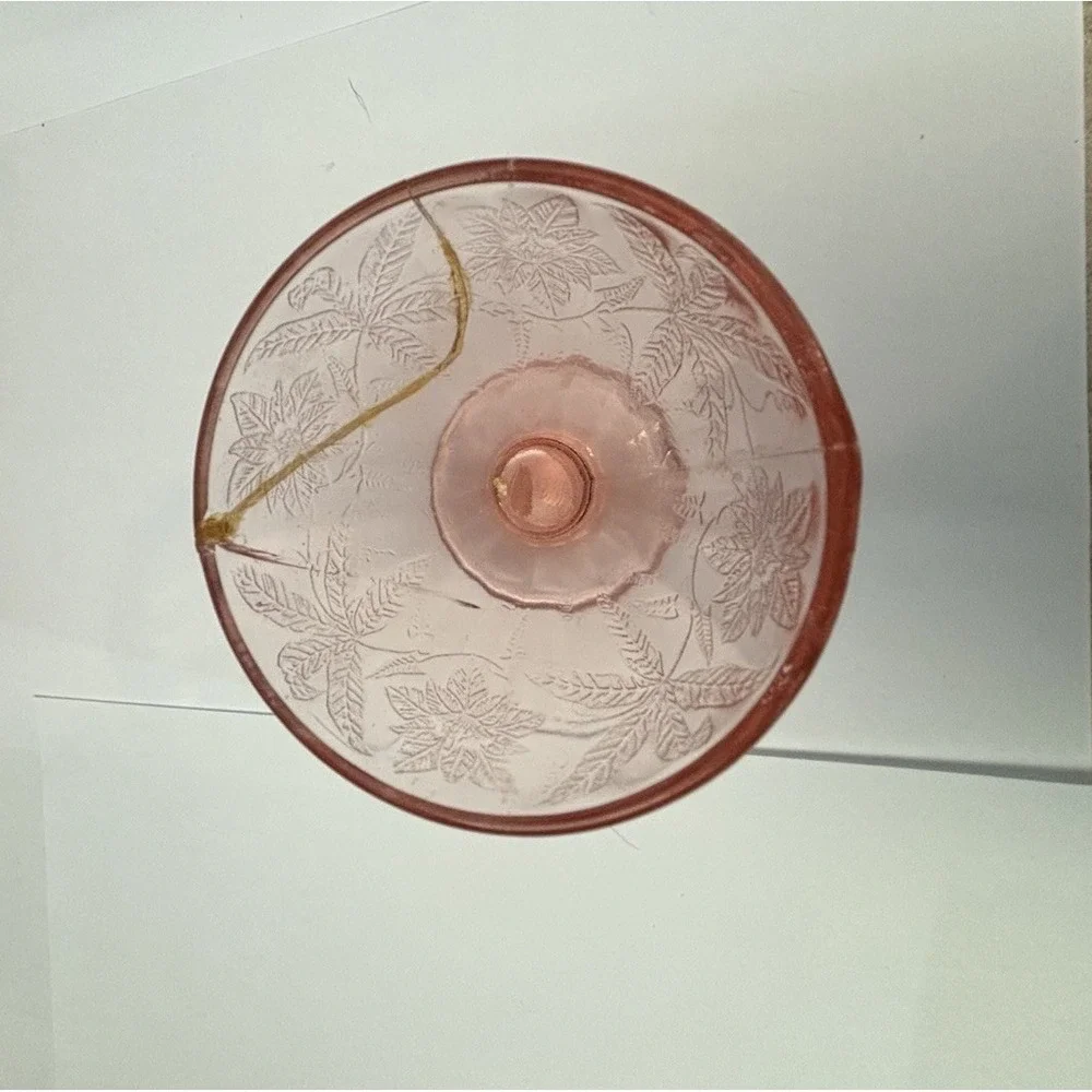 Jeannette Floral Poinsettia Pink Depression Glass Sherbet Cups Plates Set 12pc